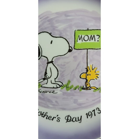 Charles Schulz Peanuts 1973 Mothers Day Plate Snoopy Woodstock Purple Wall Art - Picture 7 of 7